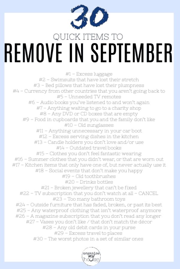 the text reads 30 quick items to remove in september