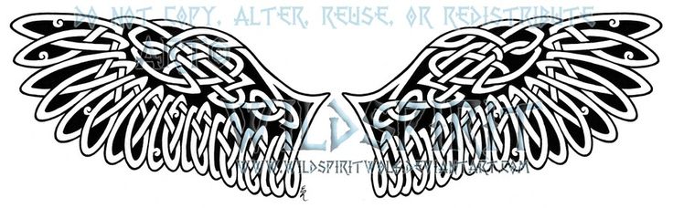 two black and white wings with intricate designs on them, one is in the shape of an angel