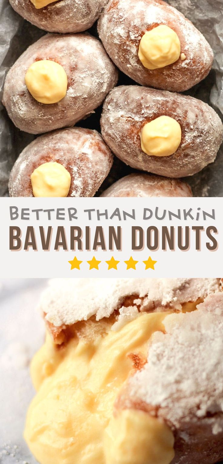 Bavarian cream donut recipe Bavarian Creme Donut Recipe, Dunkin Doughnuts Recipe, Cookie And Cream Donut, Best Doughnuts Recipe, Filled Doughnuts Recipe, Jam And Cream Donut Recipe, Bavarian Cream Cupcakes, Baked Boston Cream Donut Recipe, Best Yeast Donut Recipe