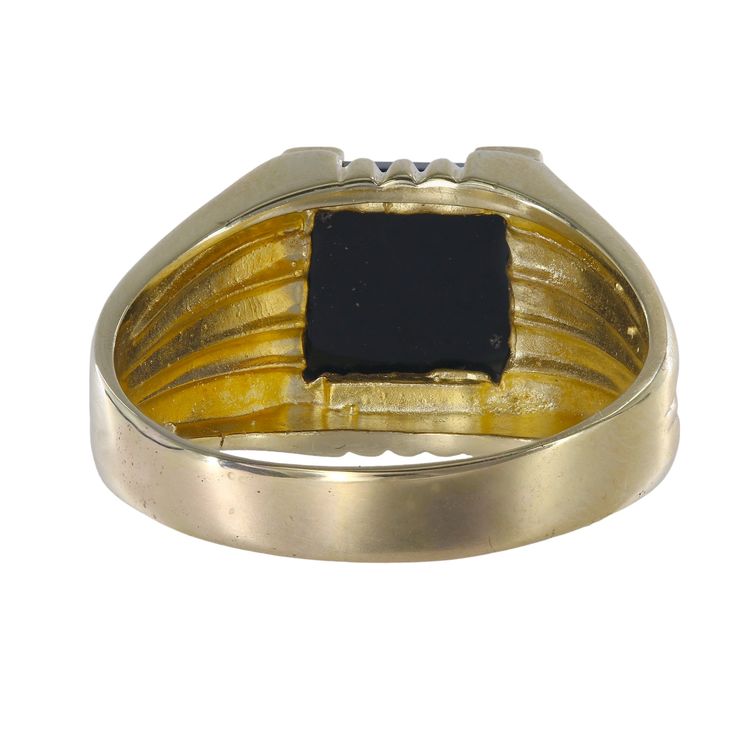 Make a bold statement with the striking elegance of the 14k Yellow Gold Onyx Signet Ring, a timeless piece designed to captivate. With a substantial 4mm shank and a distinguished head size of 13mm, this ring is crafted to adorn a size 12.5 finger with refined sophistication. At its center lies a captivating square onyx, measuring 10x10mm, exuding a deep and mysterious allure. This exquisite gemstone is set in luxurious 14k yellow gold, weighing 7.6g, enhancing its beauty with a radiant glow. Sha Modern Onyx Rings For Formal Occasions, Modern Onyx Ring For Anniversary, Black Polished Round Band Rings, Modern Onyx Rings For Anniversary, Classic Black Rings For Anniversary, Black Signet Ring With Polished Finish For Promise, Modern Onyx Signet Ring For Anniversary, Timeless Formal Signet Ring With Center Stone, Modern Black Round Band Ring