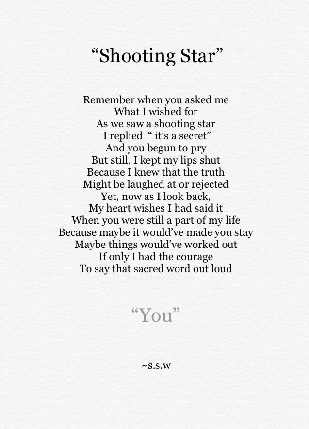 a poem written in black and white with the words shooting star on it's side