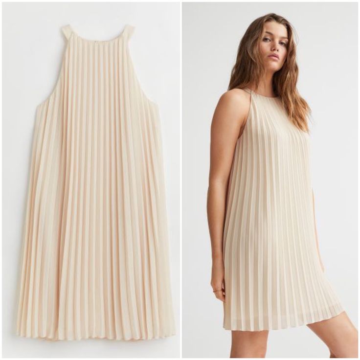 Short, Sleeveless, Pleated Dress In Airy, Woven Fabric. Subtle A-Line Cut With A Round Neckline. Lined. Size: The Model Is 178cm/5'10" And Wears A Size S Fit: Loose Fit Composition: Shell: Polyester 100%Lining: Polyester 100% Feminine Sleeveless Pleated Spring Dress, Spring Sleeveless Feminine Pleated Dress, Feminine Sleeveless Pleated Dress For Spring, Spring Feminine Sleeveless Pleated Dress, Beige Pleated Sleeveless Dress For Summer, Chic Sleeveless Pleated Dress For Spring, Beige Sleeveless Dress For Spring Date Night, Sleeveless Pleated Beach Dress For Spring, Sleeveless Pleated Dress For Spring Beach