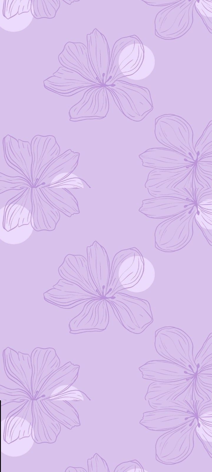 a purple flower wallpaper with white and pink flowers on the side, in front of a light purple background