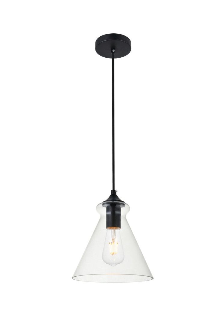 a black and white light fixture with a glass shade on the ceiling, against a white background