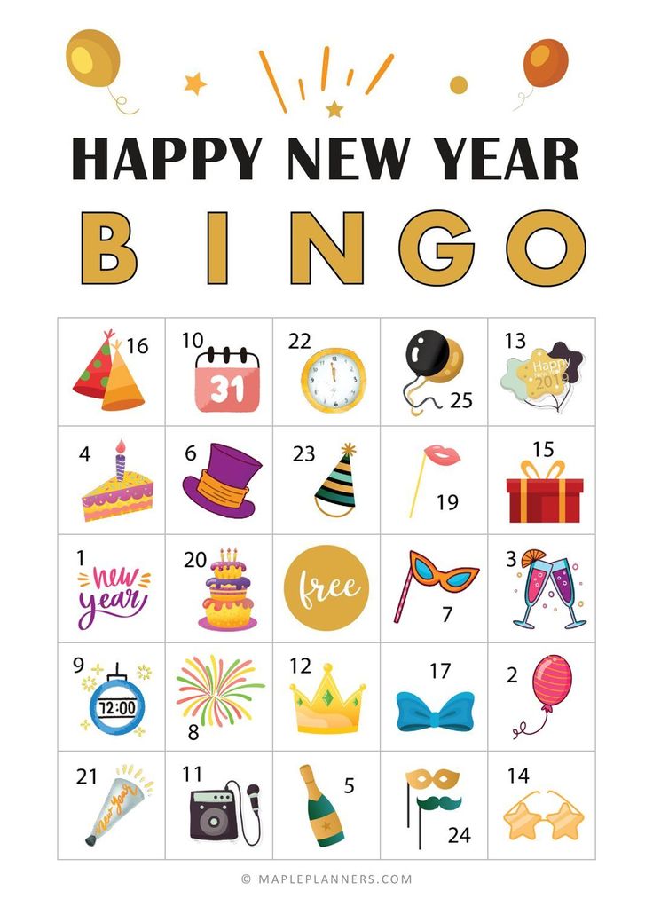 a new year's eve party game with the words happy new year bingo