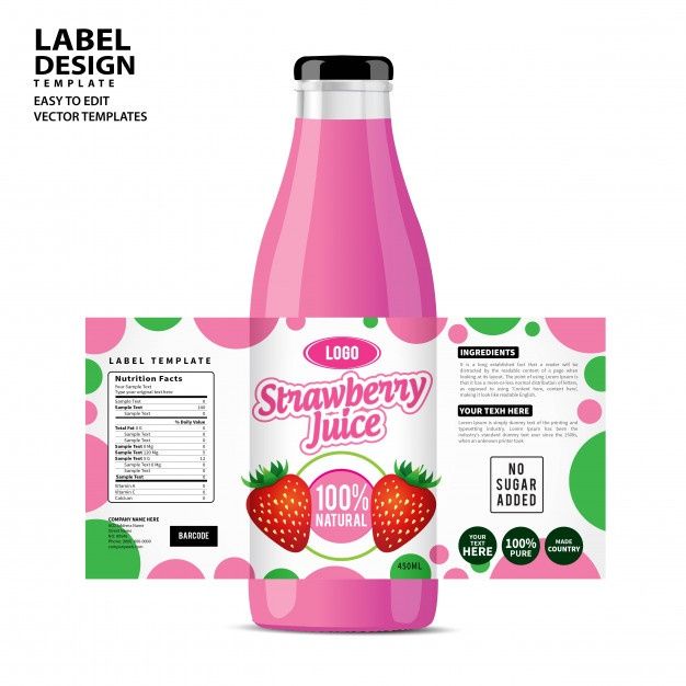 a bottle of strawberry juice with label on it