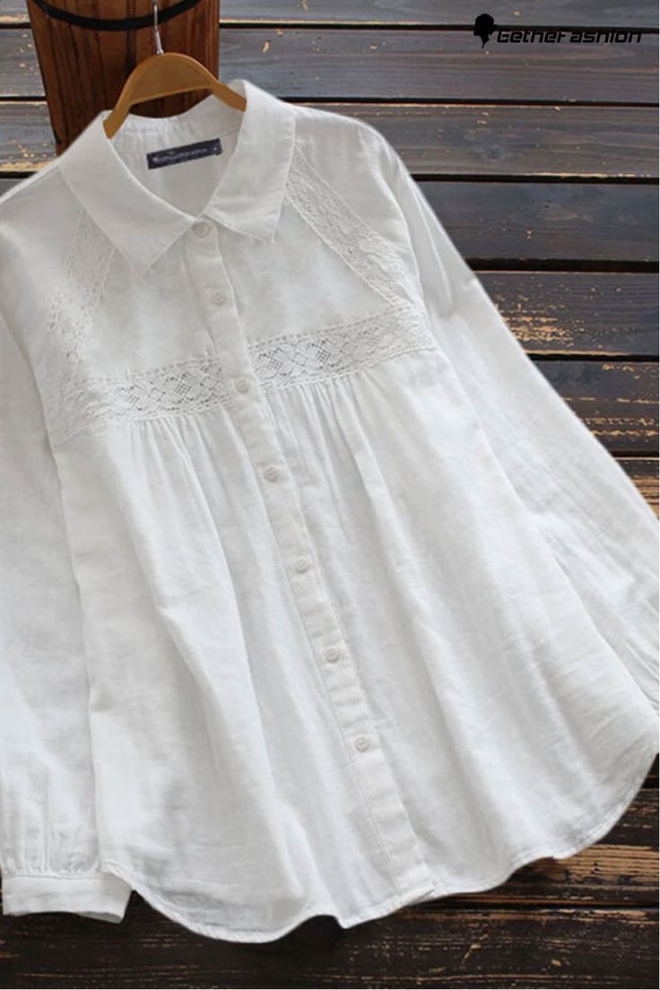 Lace Stitching Loose Long-sleeved Blouse | Long sleeve blouse, Blouses for women, Clothes Neo Grunge, Cotton Tops Designs, Long Sleeve Blouses, Fashion Blouses, Stylish Short Dresses, Grunge Look, Stylish Dress Book, Blouse White, Blouse Online