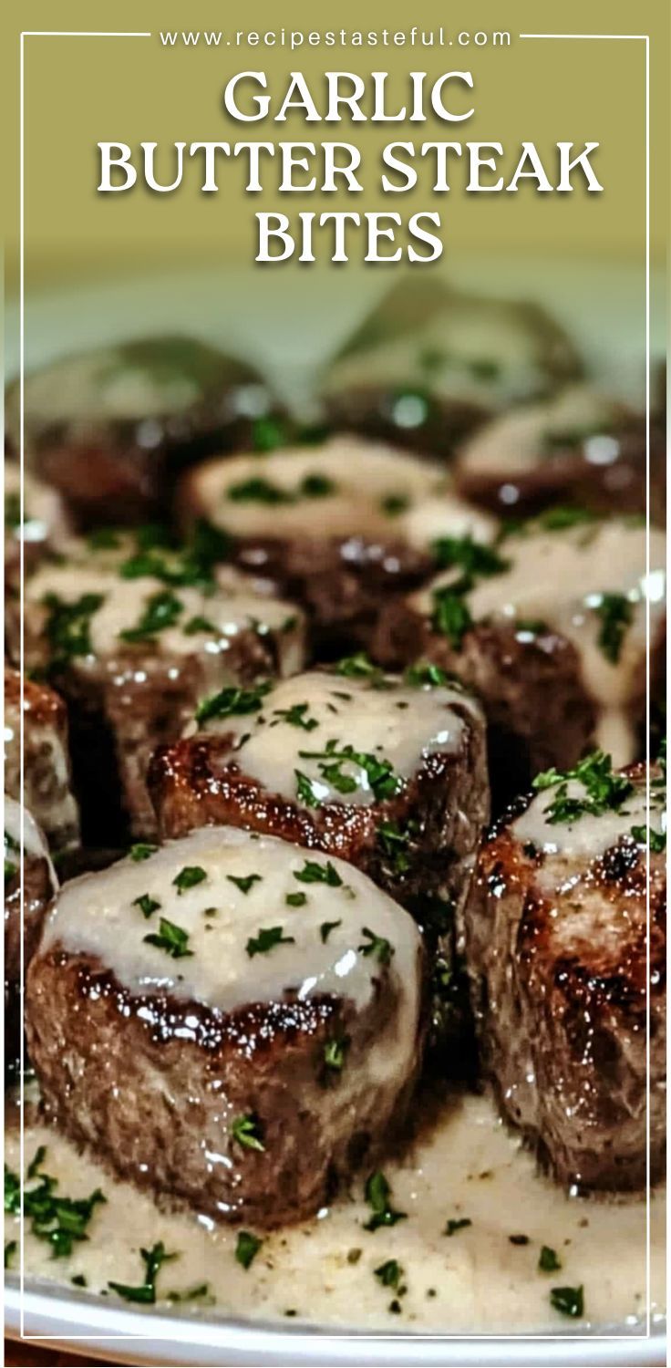 garlic butter steak bites on a white plate