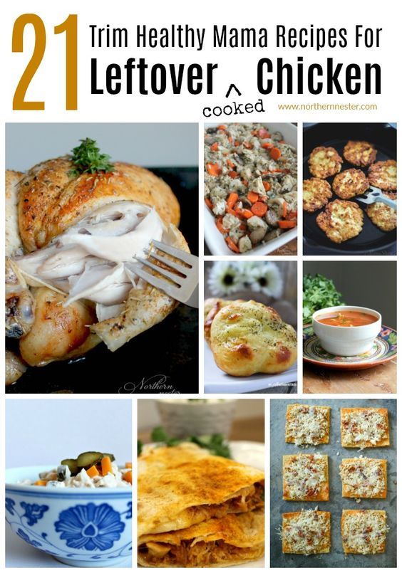 the cover of 21 trim healthy mama recipes for leftover chicken