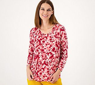 Throw on this top whenever you need a pop of print in your day -- whether you're heading to the office or to the coffee shop with friends. Style it with wide-leg denim and leather booties for an on-trend vibe. From Anybody® Lounge and Sleepwear. Trendy Printed Tops For Workwear, Printed Tops For Workwear In Fall, Fall Workwear Printed Tops, Printed Relaxed Fit Tops For Workwear, Printed Tops With Relaxed Fit For Workwear, Printed Tops For Workwear, Printed Tops For Day Out In Fall, Friends Style, Wide Leg Denim