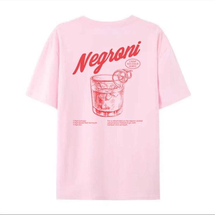 A Casual Cotton Blend Pink Tee W Negroni Graphic. New. Bob Chapeau, Streetwear Graphic Tees, London Style, Style T Shirts, Harajuku Streetwear, Retro Mode, Cardigan Sweater Jacket, Negroni, Fashion 2024