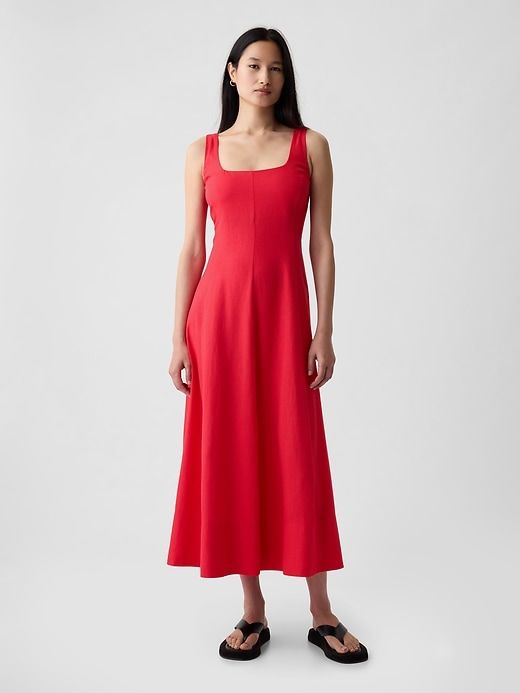 Linen-Blend Midi Dress Linen Dress Outfit, 2024 Clothes, Red Linen Dress, White Tank Dress, Dress Square Neck, Red Summer Dresses, Italy Outfits, Best Dresses, Target Dresses