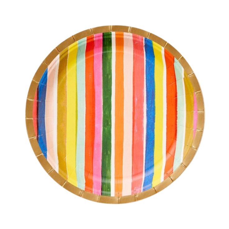 FELIZ PARTY PLATES: SMALL Rifle Paper Co. Plates Bonjour Fete - Party Supplies Crepe Paper Streamers, Rainbow Theme Party, Striped Tablecloths, Fun Party Themes, Paper Streamers, Modern Party, Welcome To The Party, Party Cups, Party Napkins