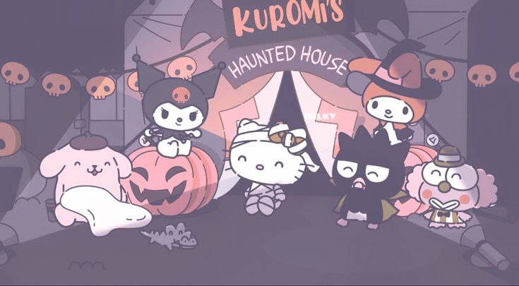 an animated halloween scene with pumpkins, ghost and other characters in front of a tent