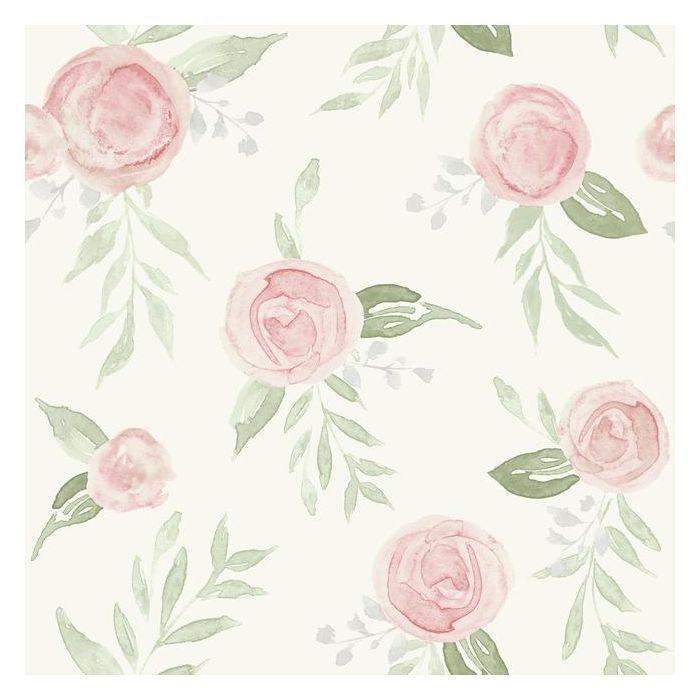 watercolor roses and green leaves on white background for wallpaper or fabric, this is an illustration