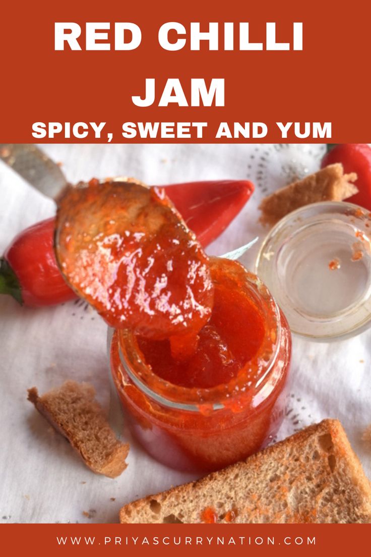 Red chilli jam- easy, spicy, sweet, and tasty everyday jam recipe.. Sweet Chilli Jam Recipe, Chili Jam Recipe, Chilli Jam Recipe, Chilli Chutney Recipes, Tomato Chilli Jam, Chili Jam, Homemade Chilli, Jammy Dodgers, Jam Recipes Homemade