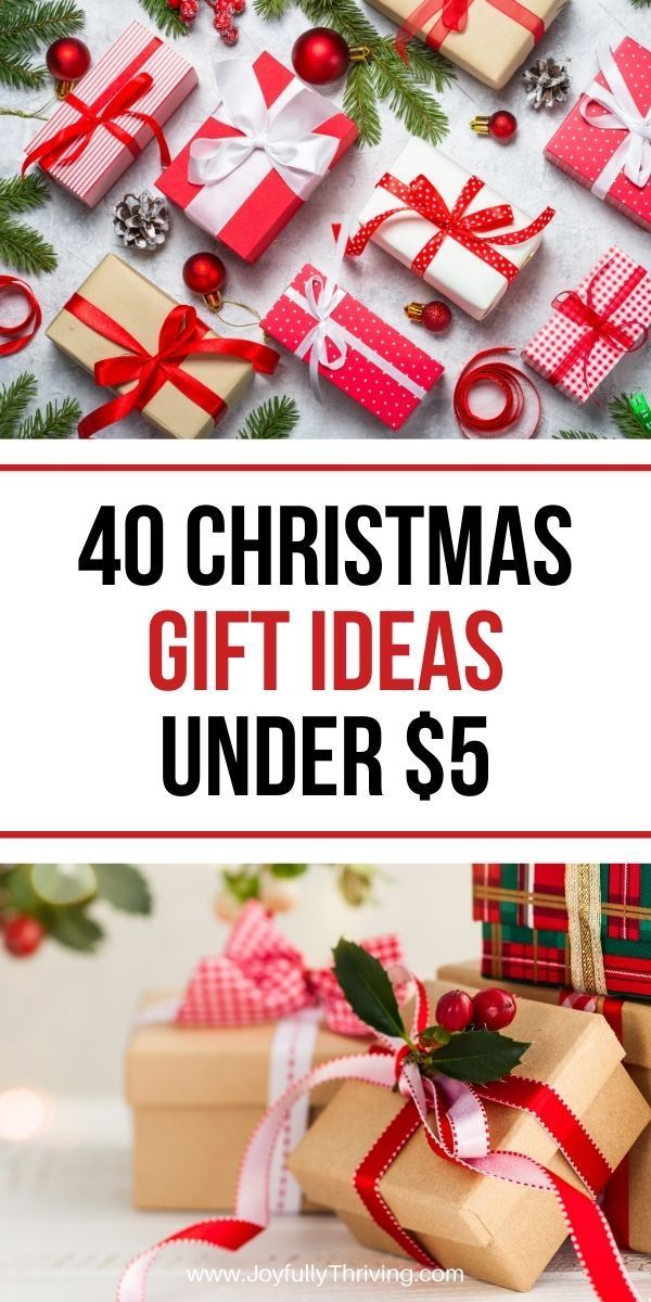 christmas gifts under $ 5 with text overlay that reads 40 christmas gift ideas under $ 5