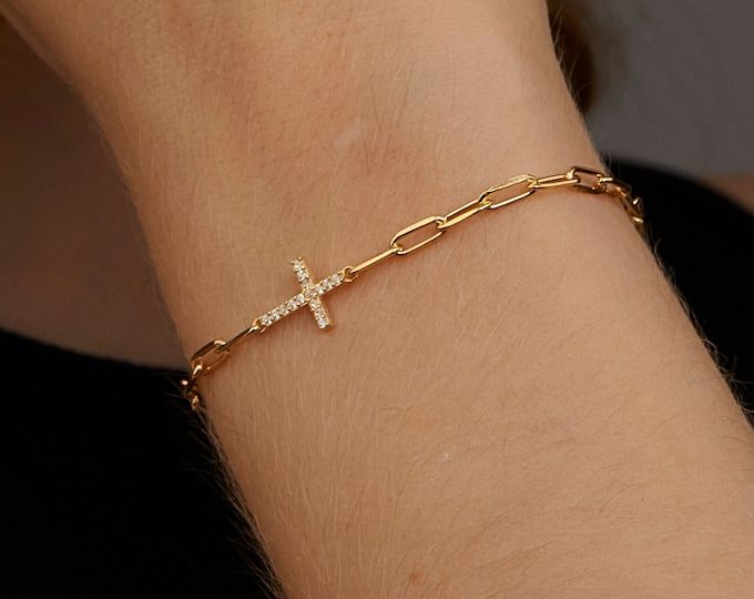 Sterling Silver Tiny Cross Bracelet, Cross Jewelry, Religious Bracelet, Tiny Cross Bracelet, Dainty Cross Jewelry, Christmas Gifts for Women - Etsy Adjustable Cross Chain Bracelet As Gift, Tiny Cross, Bracelet Dainty, Jewelry Christmas, Cross Bracelet, Cross Jewelry, Christmas Gifts For Women, Cute Jewelry, Gifts For Women