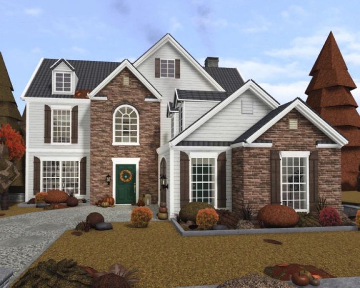 Bloxburg Home Ideas, Bloxburg Homes, Bloxburg Exterior, Bloxburg Building, Fall Bloxburg, Blox Burg, Bloxburg Build Ideas, Two Story House Design, House Plans With Pictures