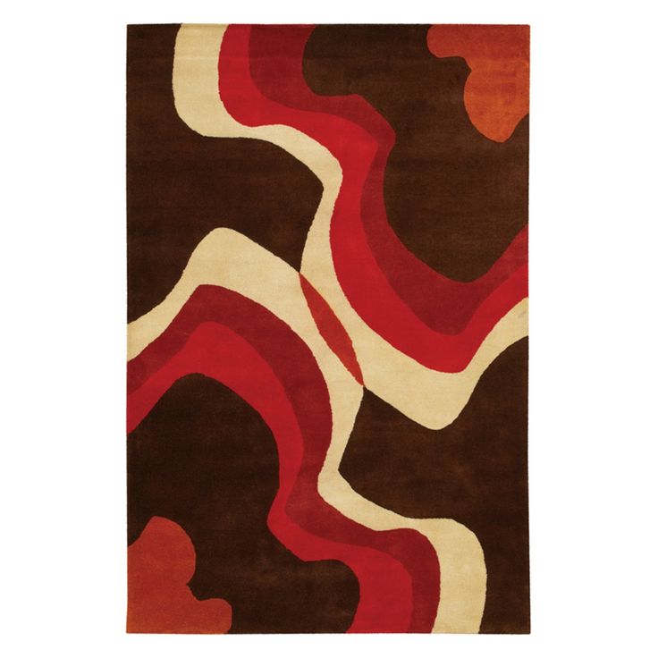 a brown and red rug with an abstract design