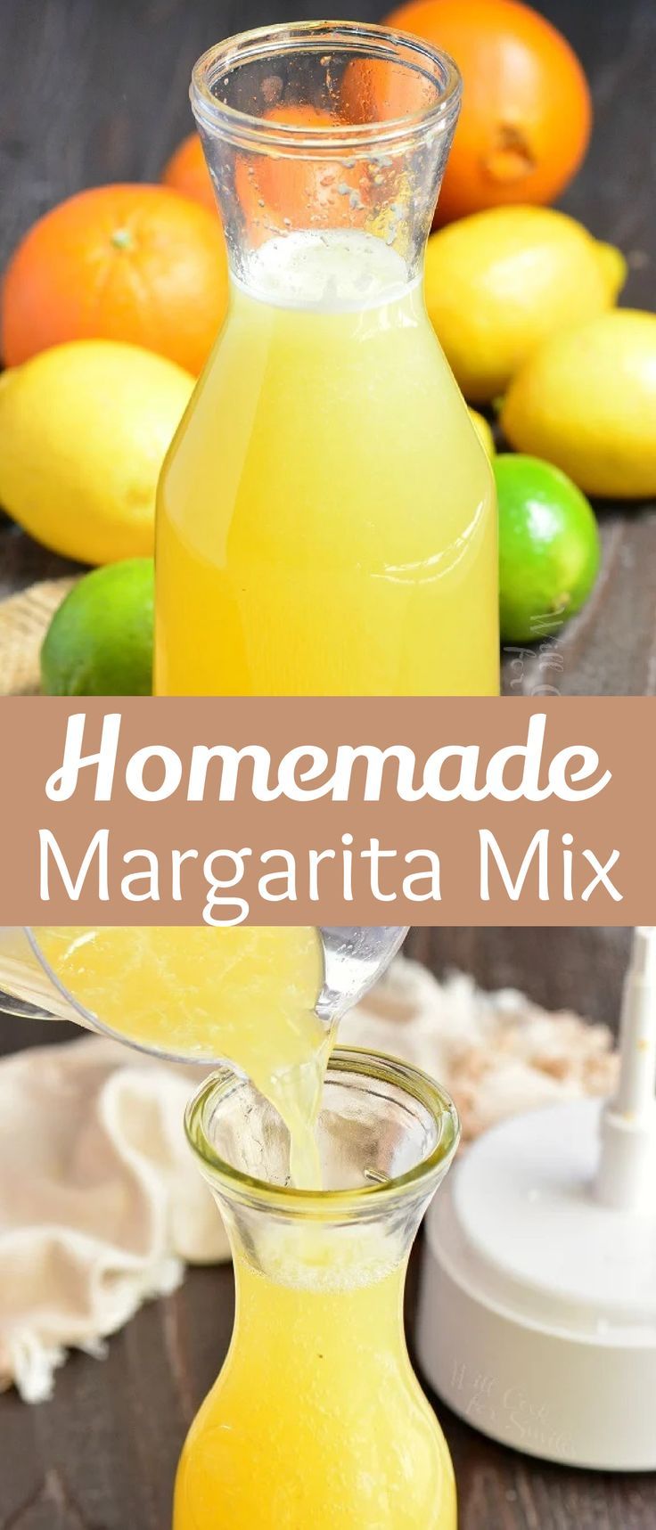 homemade margarita mix in a small glass pitcher