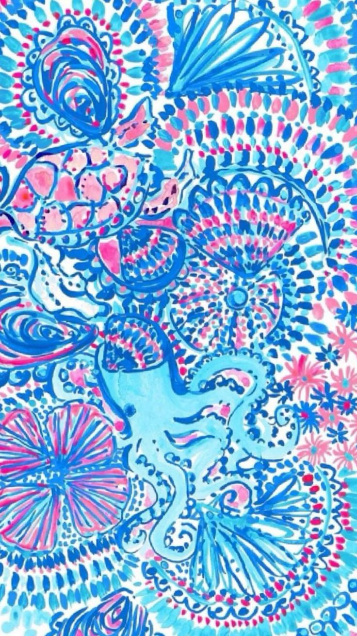 an artistic painting with blue and pink colors