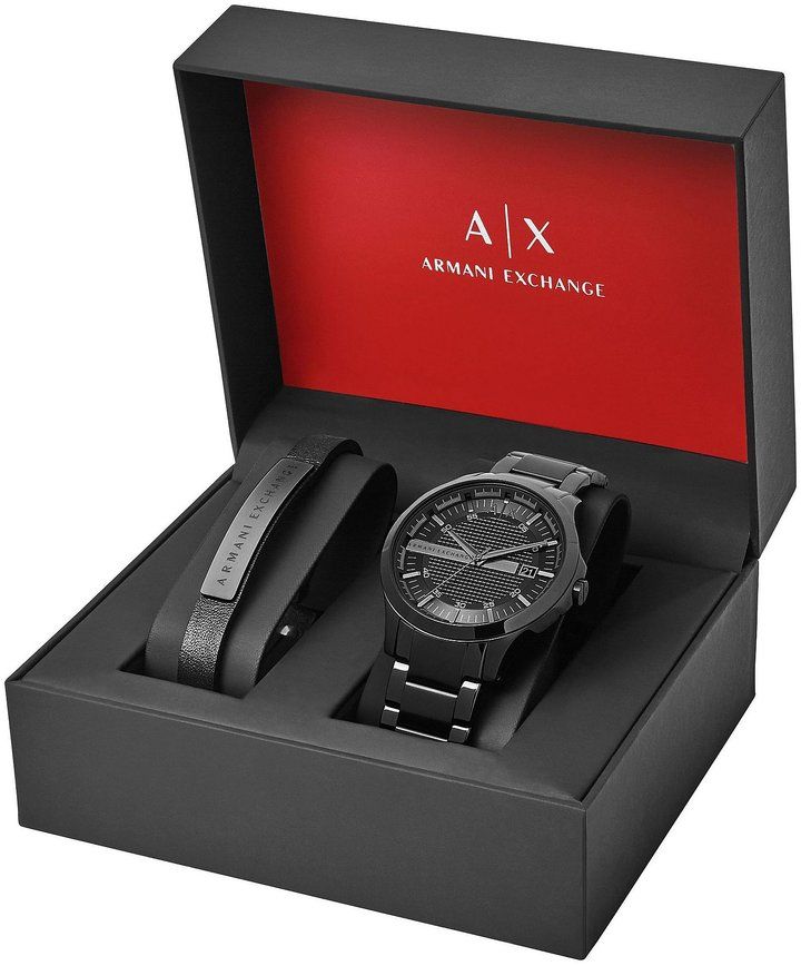 Armani Exchange Dress Watch Bracelet Gift Set Box For Watches, Men's Birthday Gift, Men Gift Ideas, Black Leather Cuff Bracelet, Gift Set For Men, Mens Dress Watches, Luxury Gifts For Men, Birthday Gifts For Men, Gift Box For Men