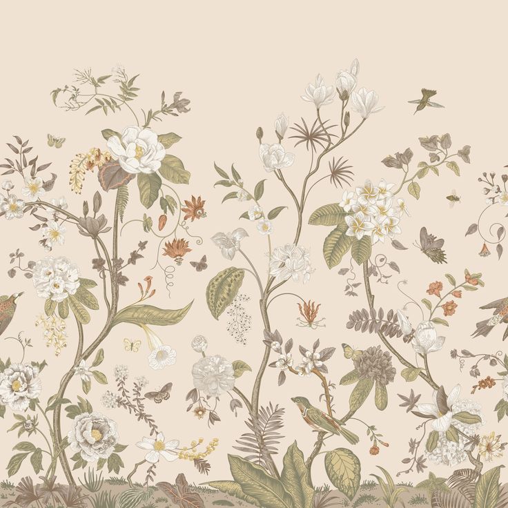 a wallpaper with flowers and birds on it