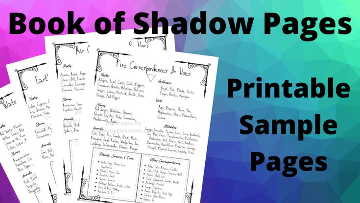 the book of shadow pages printable sample pages are on top of each other, with text