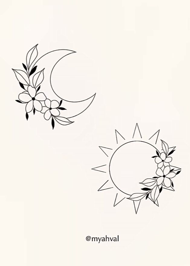 two sun and moon tattoos with flowers on them