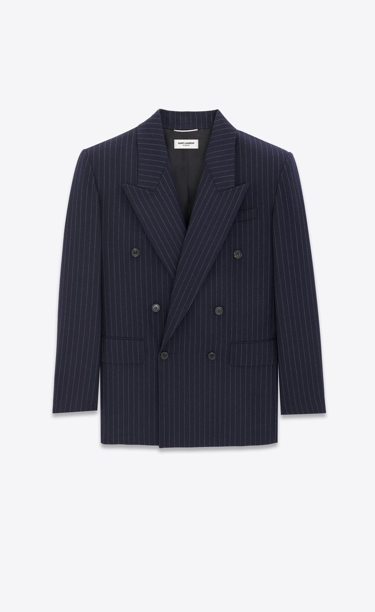 Discover MARINE BLANC oversized jacket in RIVE GAUCHE striped flannel from Saint Laurent online store. Ysl Jacket Women, Ysl Jackets, Luxury Tailored Striped Outerwear, Saint Laurent Jacket, Saint Laurent Denim Jacket, Top Lingerie, Outfit Outer, Broad Shoulders, Rive Gauche