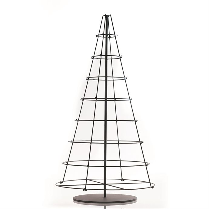 a metal wire christmas tree on a white background