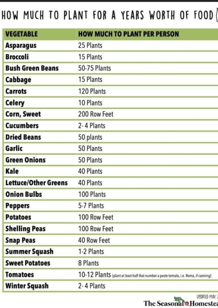 an info sheet with the top ten plants to plant for a year's worth of food