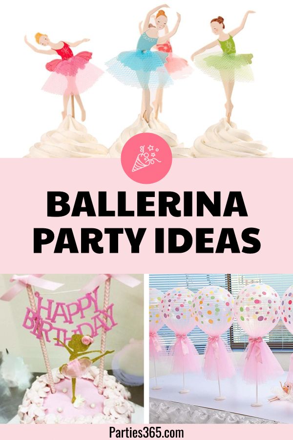 three different pictures with the words ballerina party ideas