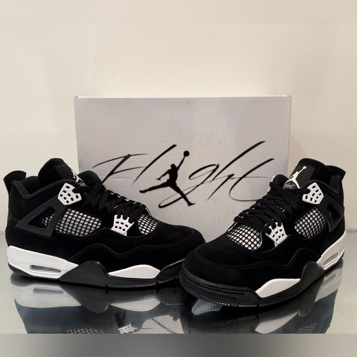 Brand New With Box Black&White Men’s 11/ Women’s 12.5 Black And White Jordan 4’s, Black And White Jordans, Jordan 12s, Jordan 4 White, Black Thunder, White Jordans, Jordan Shoes Retro, Air Jordan 4 Retro, Cute Nike Shoes