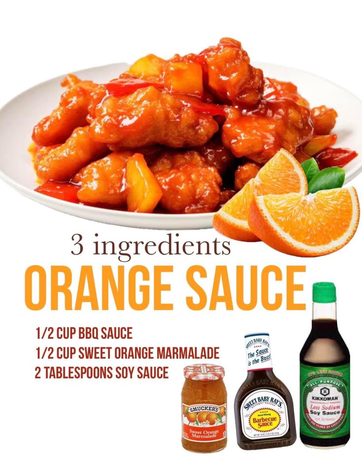 an advertisement for orange sauce on a white plate