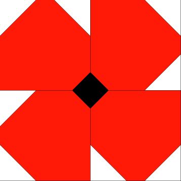 a red and white square with black center