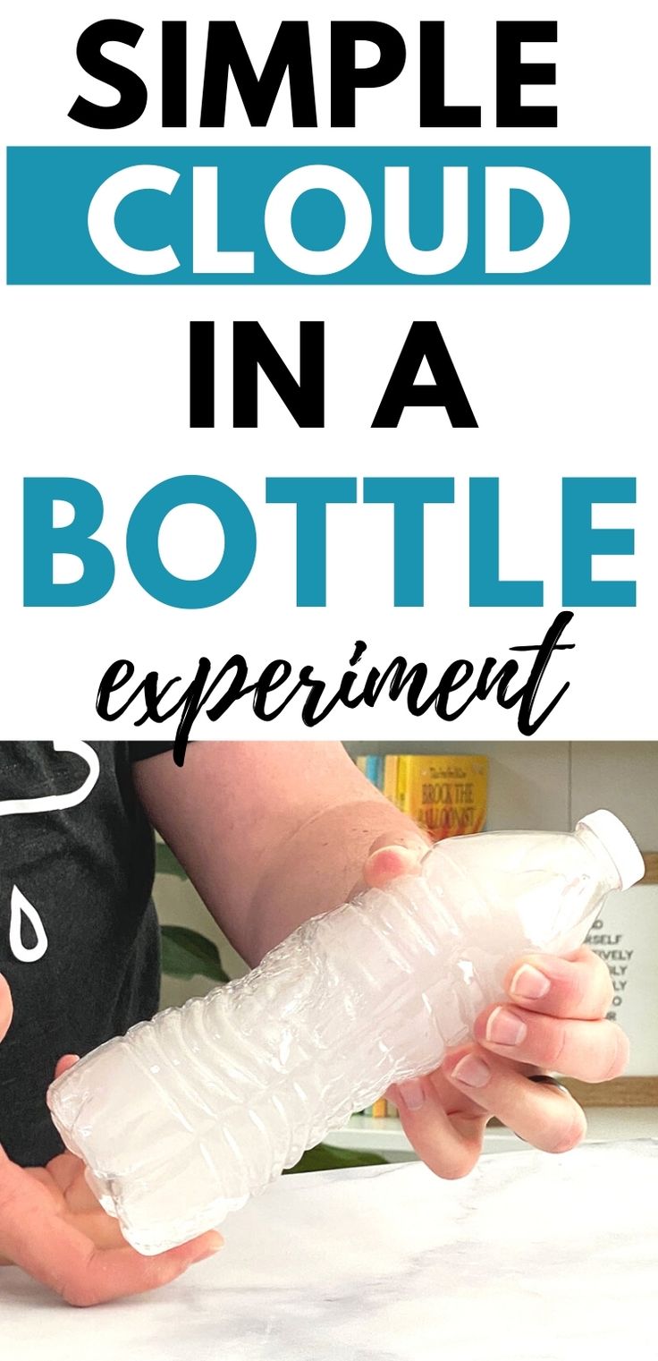 A cloud forms inside a water bottle Rain And Clouds Craft, Make A Cloud Decoration, Rain Cloud Science Experiment, Making Clouds Experiment, Weather Science Experiments Preschool, Cloud Types Activity, Cloud Fine Motor Activities, Cloud Science Project, Clouds Science Fair Project