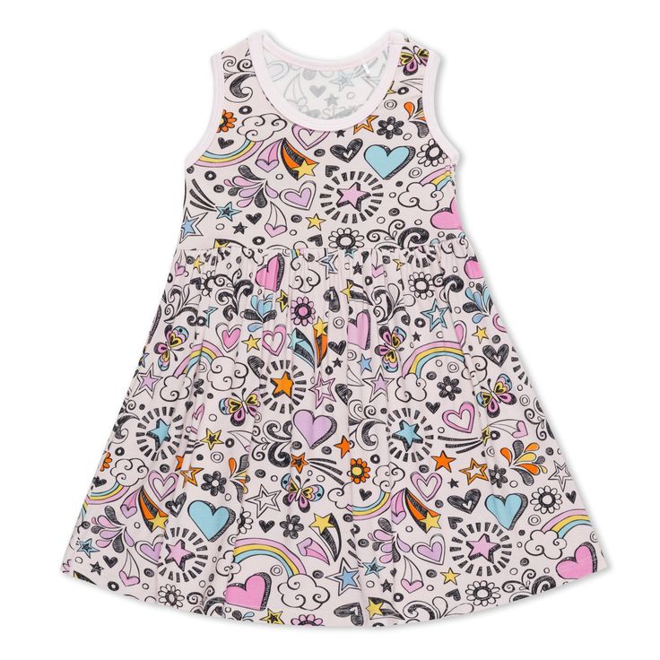 This dreamy dress is made to make any toddler twirl with joy! Soft bamboo fabric in a racer-back style will keep them comfy and stylish while they explore, frolic, and flutter through their day! 93% Bamboo and 7% spandex Wash cold with like colors; stays soft wash after wash Racer-back style Twirl Ready Multicolor Sleeveless Sundress For Playdate, Playful Fitted Twirl Dress For Play, Multicolor Sleeveless Dress For Summer Playtime, Casual Multicolor Sundress For Playdate, Multicolor Sleeveless Sundress For Play, Playful Multicolor Twirl Dress For Play, Multicolor Playful Twirl Dress For Play, Casual Multicolor Sundress For Playtime, Multicolor Sleeveless Sundress For Playtime