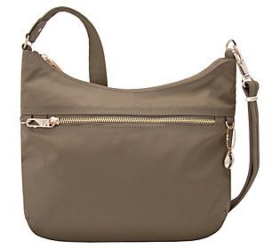 Enjoy extra piece of mind when it comes to your personal information, along with plenty of pockets for organized travel--whether it's across town or across the country--with this spacious hobo bag. From Travelon. Versatile Hobo Bag With Cell Phone Pocket For Travel, Travel Hobo Bag With Cell Phone Pocket, Crossbody Style, Travel Crossbody Hobo Bag With Cell Phone Pocket, Travel Hobo Bag With Zipper Pocket, Versatile Hobo Bucket Bag For Travel, Travel Hobo Shoulder Bag With Zipper Pocket, Versatile Hobo Bag For Travel, Versatile Hobo Travel Bag, Functional Hobo Bag With Zipper For Travel