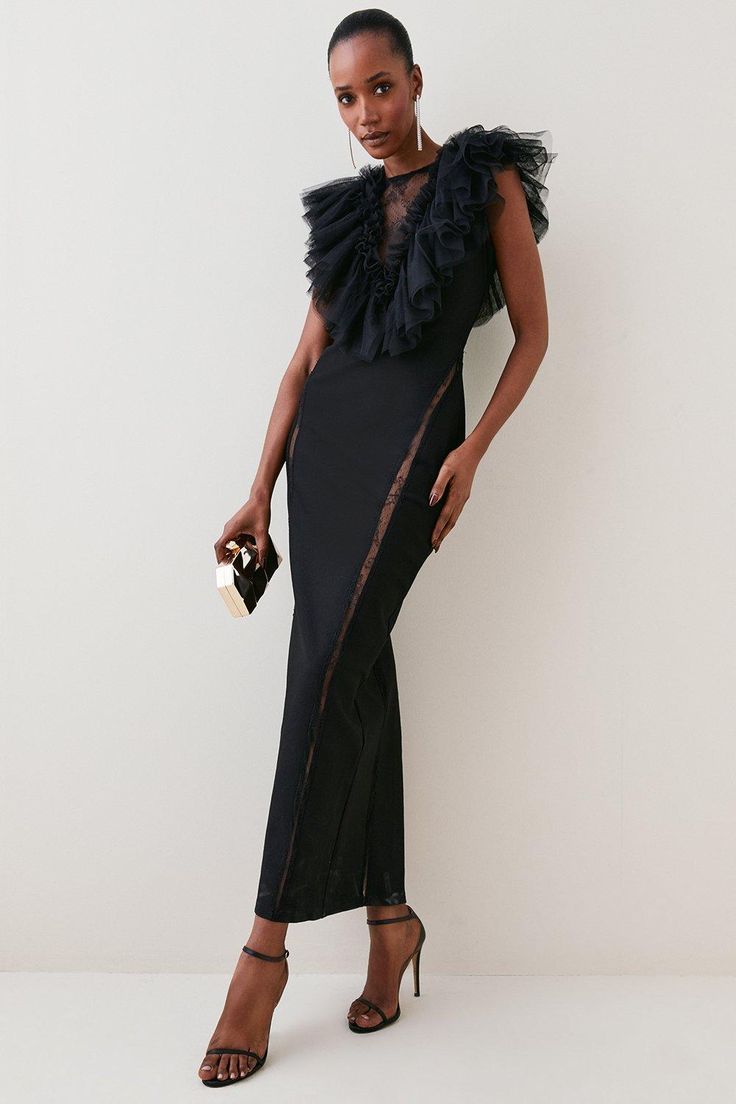 Style: Maxi Dresslength: Maxisleeve Length: Long Sleeve Latest Maxi Dresses, Sculptural Fashion, Maxi Dress Collection, Jersey Maxi Dress, Maxi Jersey Dress, Black Tulle, Tulle Lace, Karen Millen, Black Style