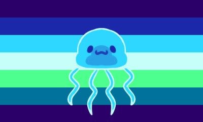 an octopus is standing in front of a blue and green striped background