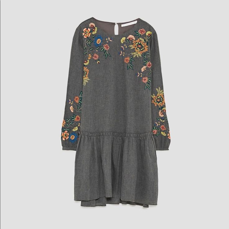 Zara Embroidered Dress With Ruffles ~20” Across Chest ~35” Length ~23” Sleeve Smoke Free And Pet Free Environment Embroidered Long Sleeve Mini Dress For Fall, Long Sleeve Embroidered Mini Dress For Fall, Fall Long Sleeve Dresses With Embroidered Sleeves, Casual Mini Dress With Embroidered Hem For Spring, Casual Dress With Multicolor Embroidery And Embroidered Hem, Casual Dress With Multicolor Embroidered Hem, Embroidered Long Sleeve Dress For Spring, Floral Embroidery Knee-length Dress For Fall, Spring Long Sleeve Embroidered Dress With Ruffles