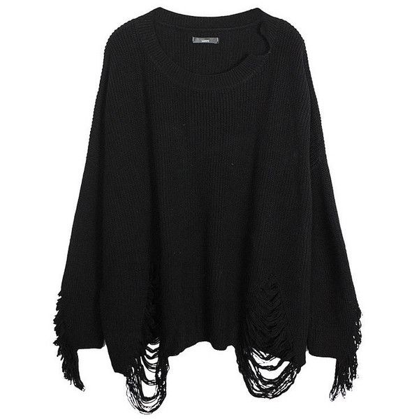 Cropped Black Sweater ($84) ❤ liked on Polyvore featuring tops, sweaters, black, cropped sweater, acrylic sweater and crop top Strega Fashion, Ripped Sweater, Alt Clothes, Distressed Sweaters, Black Jumper, Black Knit Sweater, Goth Outfits, Alternative Outfits, Black Sweater