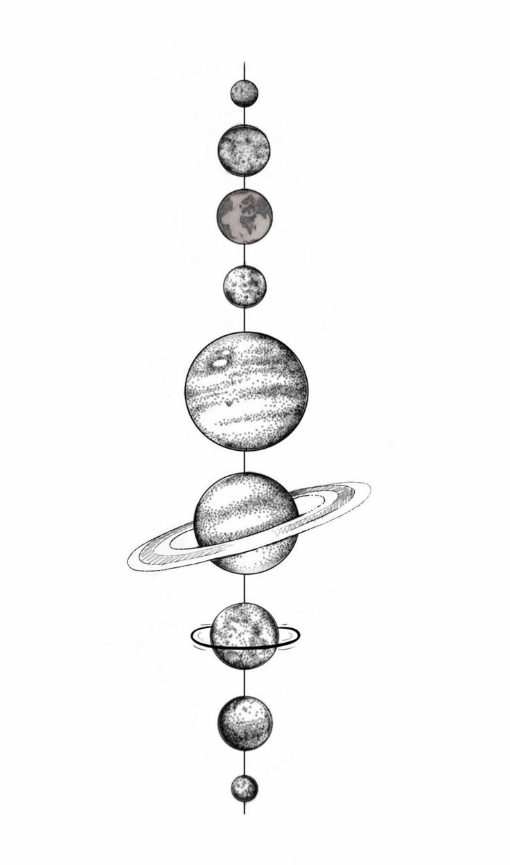 the solar system with eight planets hanging from it's sides, in black and white