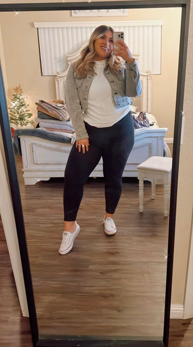 Plus Nike Outfit, Hi Top Converse Outfit Plus Size, Outfit Ideas With Gray Leggings, Plus Jean Jacket Outfits, Fall Outfit Ideas Plus Size Casual, Plus Mom Jeans Outfit, Womens Fashion Casual Winter Fall Outfits Ankle Boots, Plus Size Casual Outfits For Work, Plus Size Fall Outfits Casual Comfy