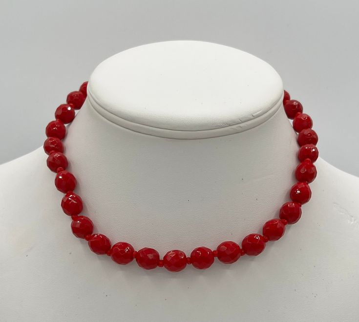 "Vintage  Hobe choker necklace. red glass  beads.   singed HOBE Measures 15\" long The necklace is in good  vintage condition.  Due to the difference of display settings, colors may differ slightly." Red Necklaces With Large Beads For Formal Events, Red Round Beads Necklace For Formal Occasions, Red Necklaces With Large Beads For Formal Occasions, Formal Red Single Strand Necklace, Formal Red Beaded Necklace, Formal Red Beaded Necklaces With Polished Beads, Red Choker Necklaces For Formal Occasions, Red Choker Necklace For Formal Occasions, Formal Red Beaded Necklace With Polished Beads