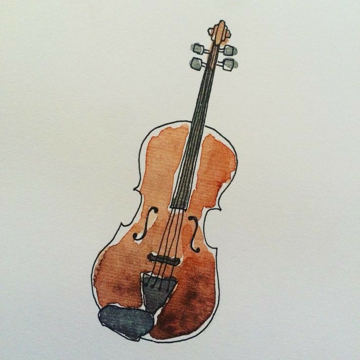 a drawing of a violin on white paper