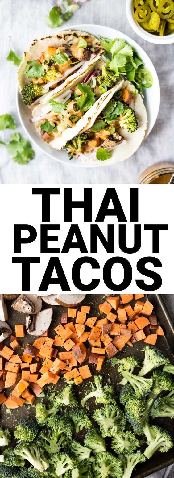 thai peanut tacos with broccoli and carrots