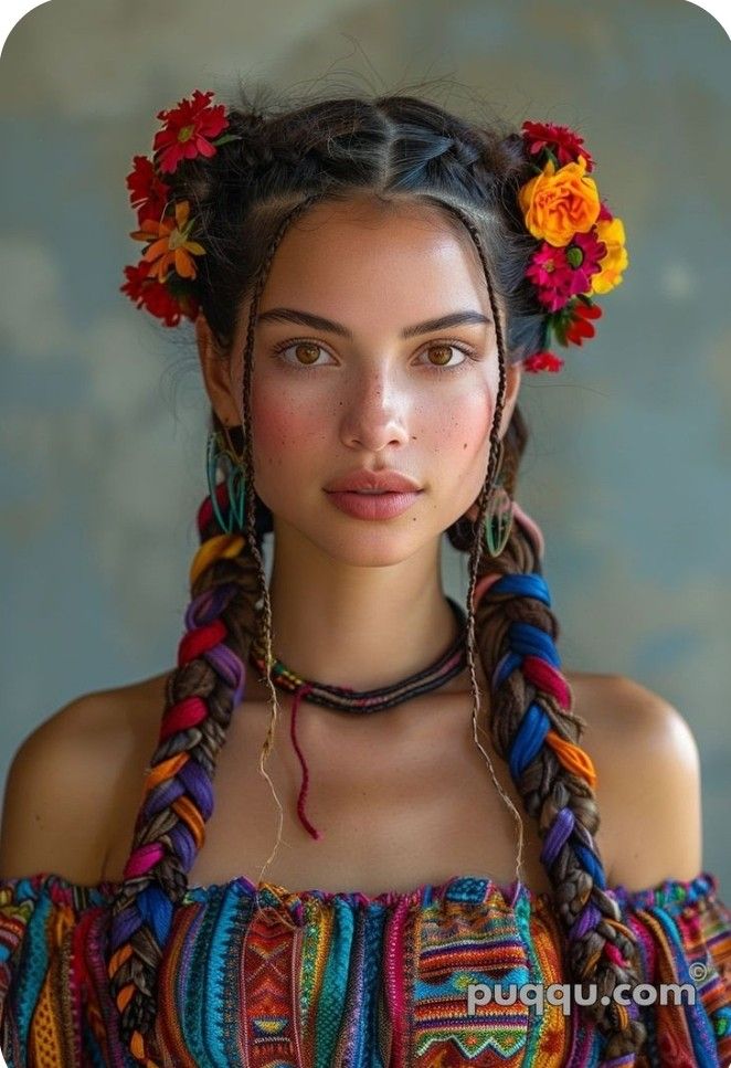 Mexican Hairstyles, Κούρεμα Bob, Boho Styl, Mexican Fashion, Hair Mistakes, Hippie Hair, Mexican Outfit, Flowers In Her Hair, Fishtail Braid